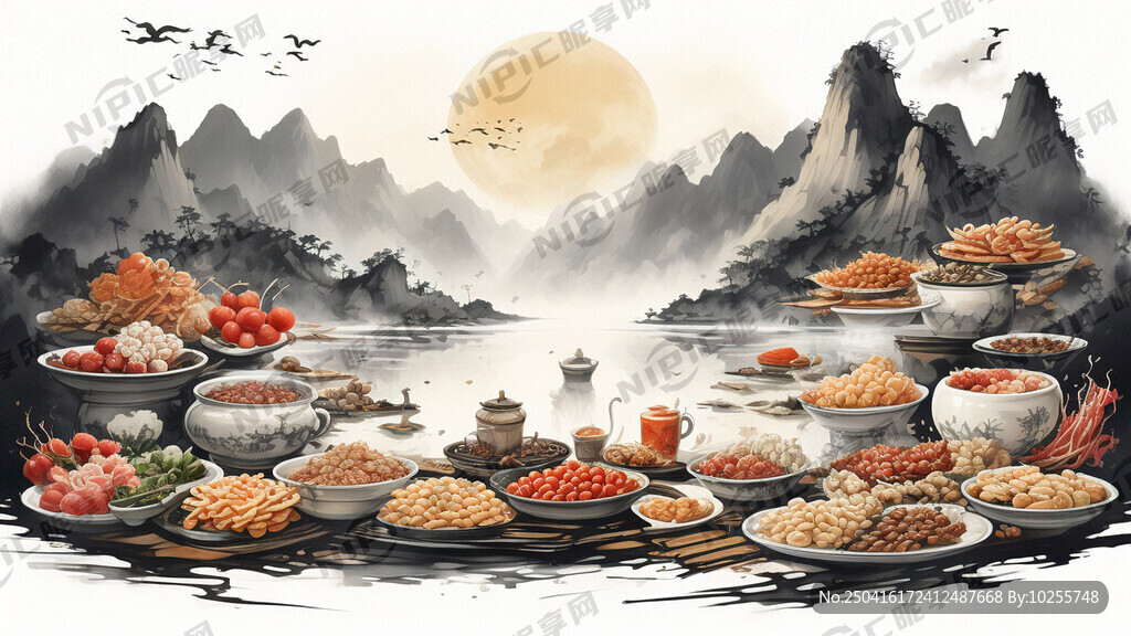 各种中国美食摆放成的万里江山