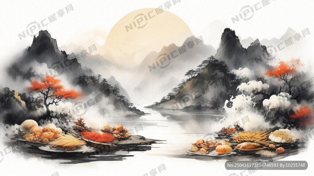 各种中国美食摆放成的万里江山