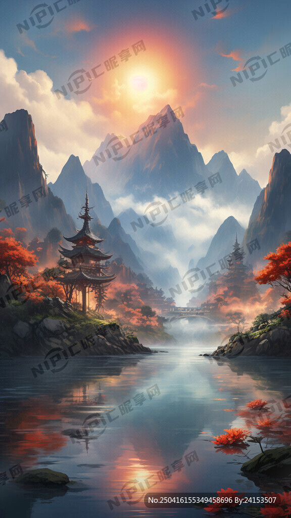 喜庆 诗意 山水 封面 背景