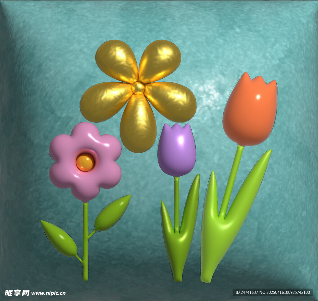 膨胀花朵 金色花 3d 