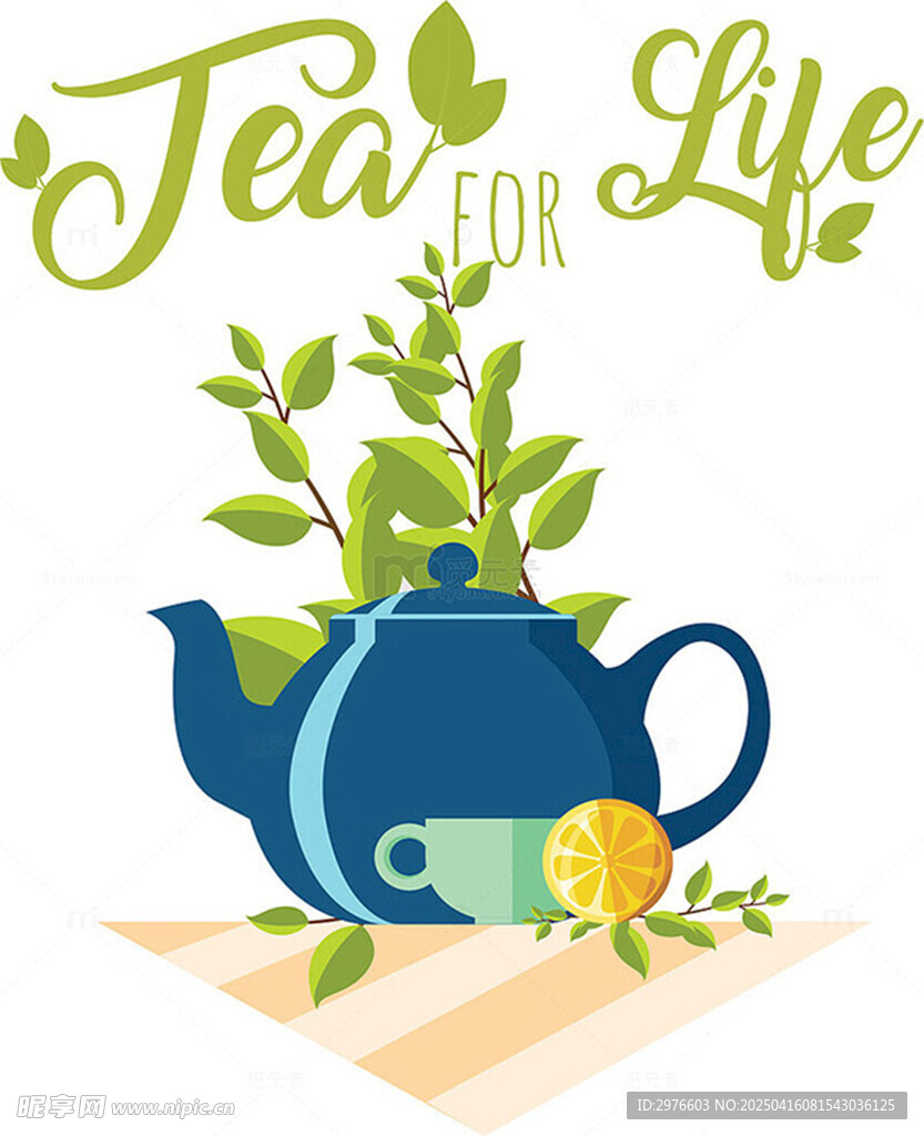 绿色茶叶蓝色茶壶