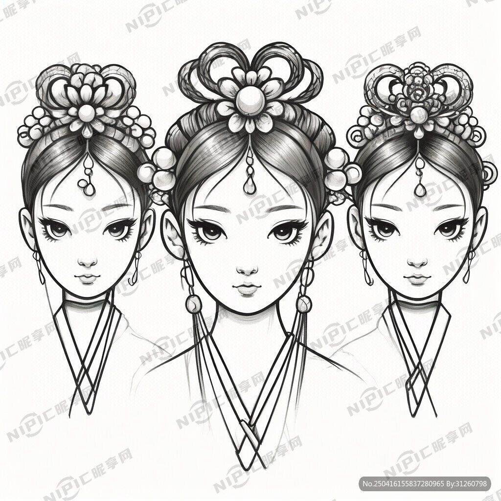 三条簪女生简笔画
