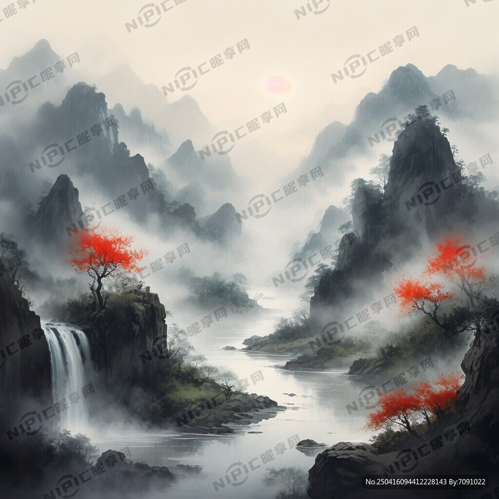 山谷 中国风 中国画 山水