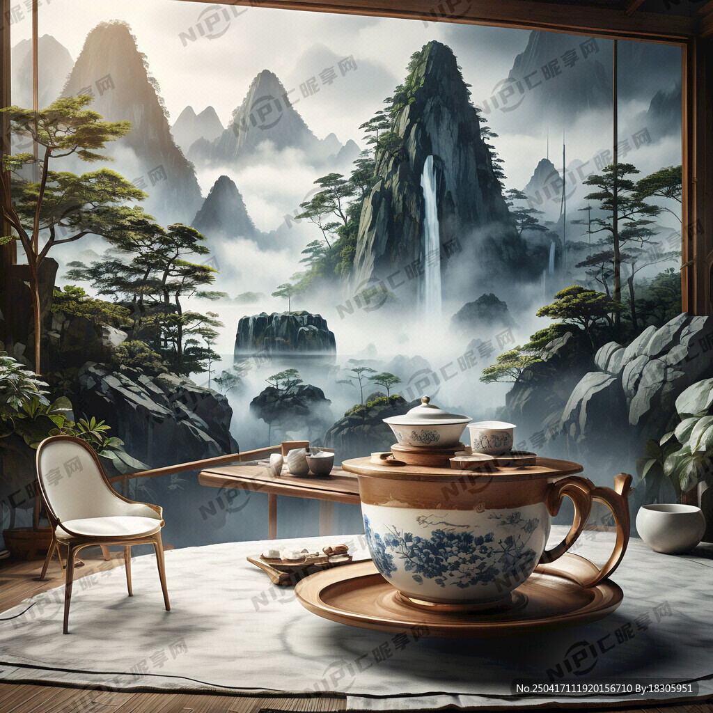 茶室背景画面山水意境
