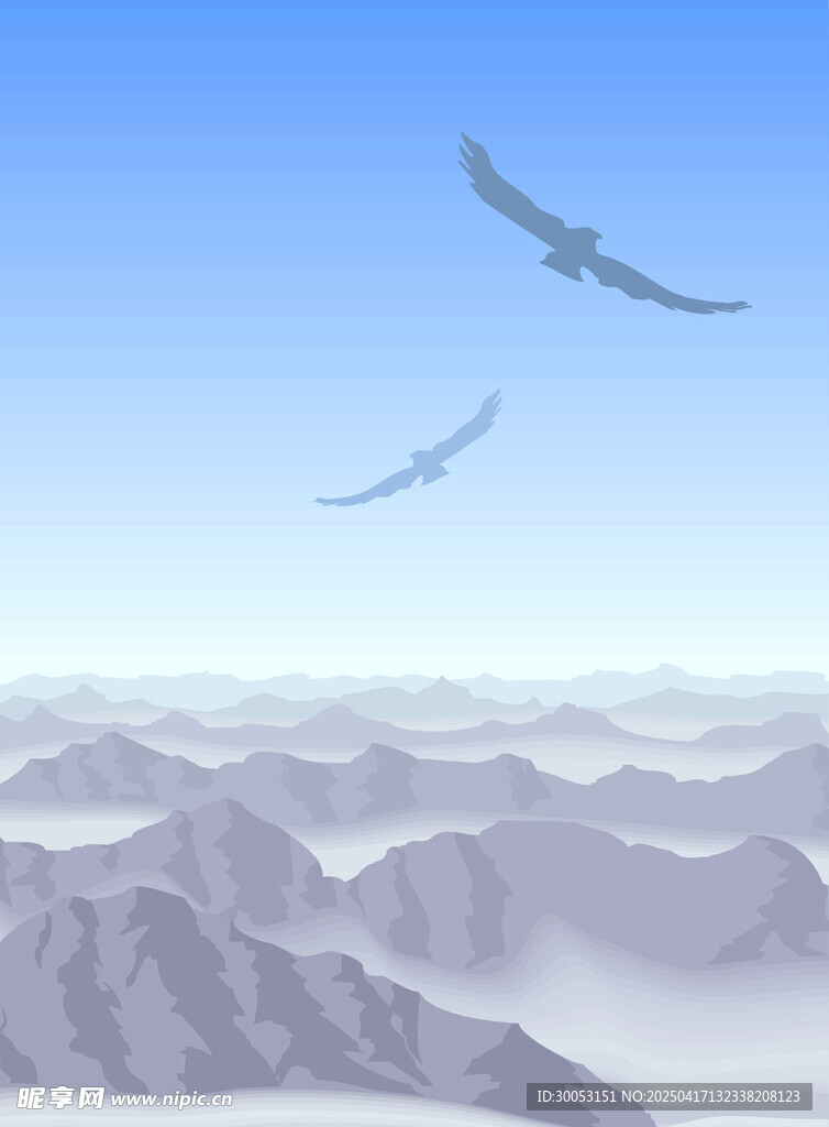 矢量山峰雄鹰飞翔插画