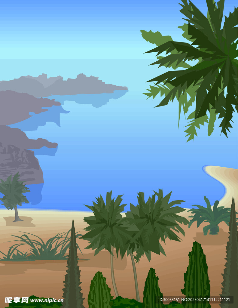 海洋沙滩小岛插画
