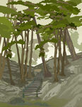 山间小路树林插画