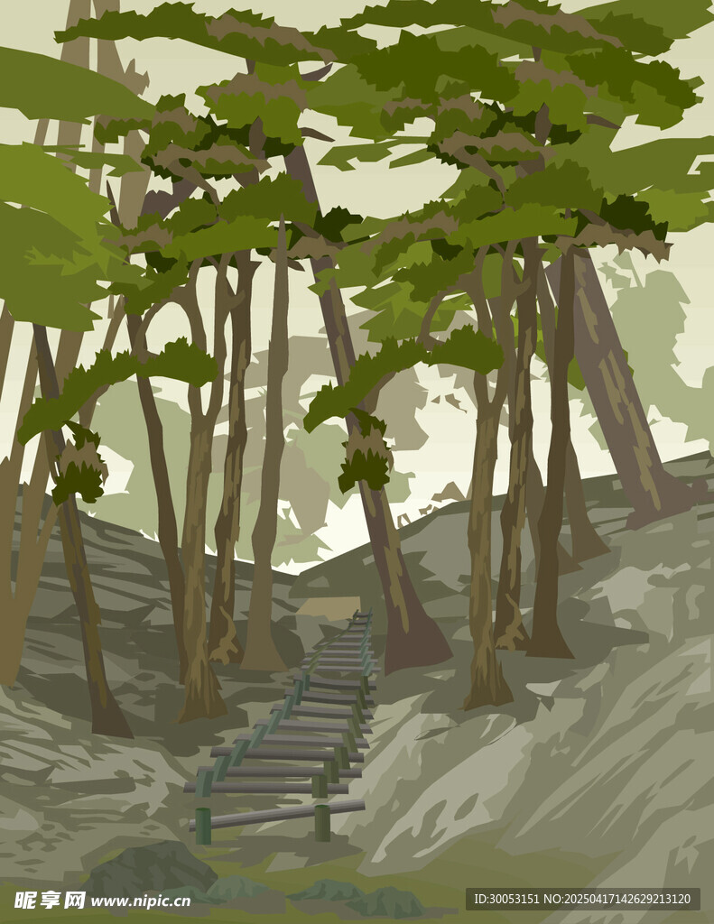 山间小路树林插画