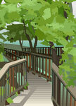 公园小桥风景插画