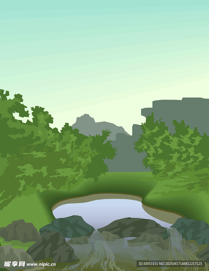 湖泊森林风景插画