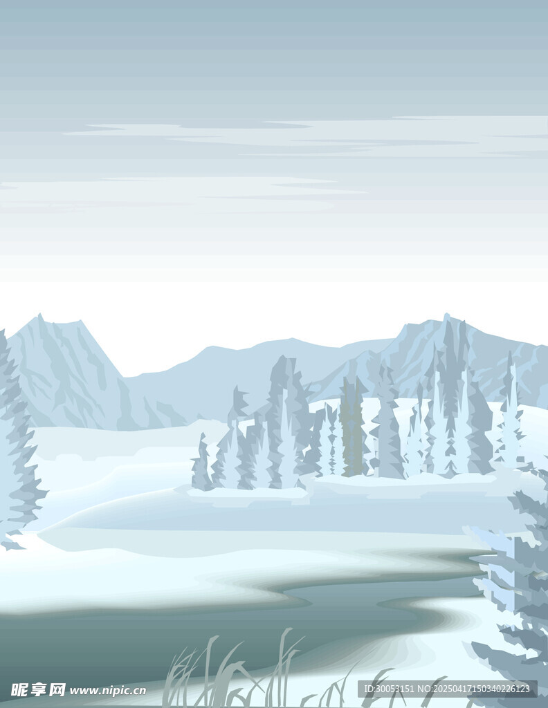 冬季森林白雪插画