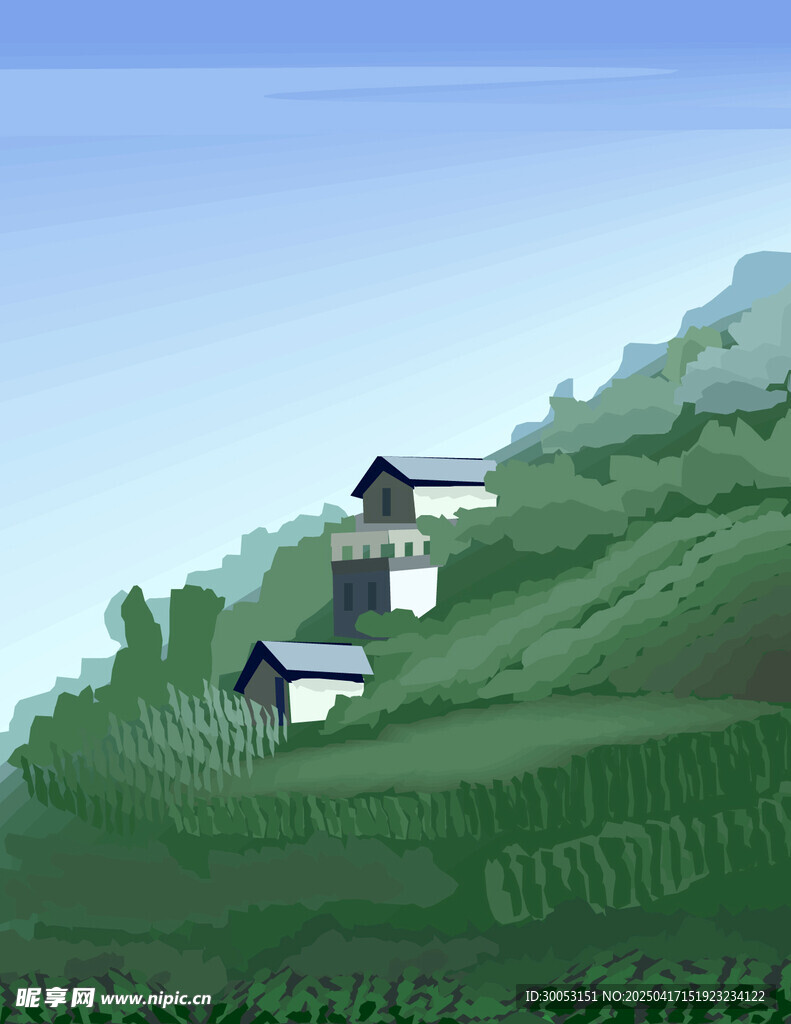 山坡上的房屋插画