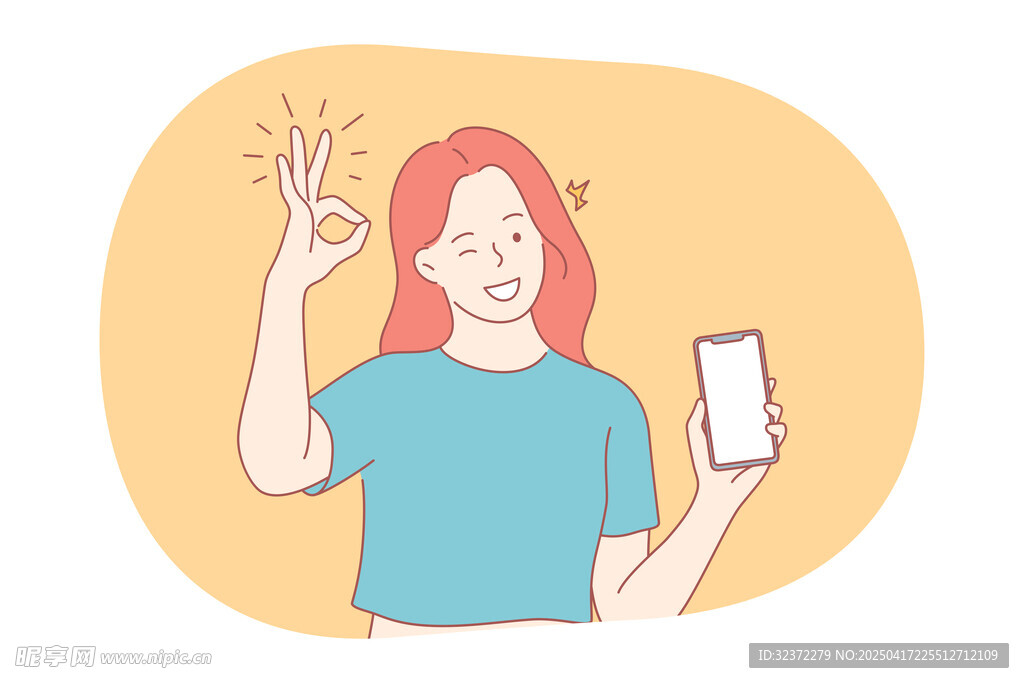 女子手持手机比OK手势
