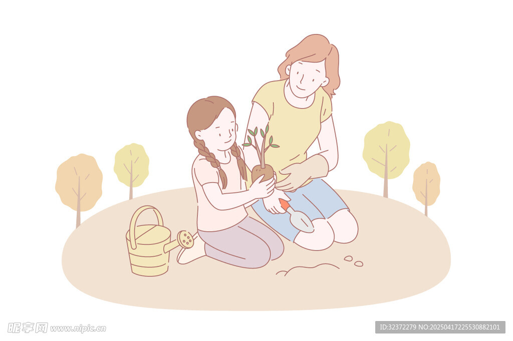 母女温馨插画