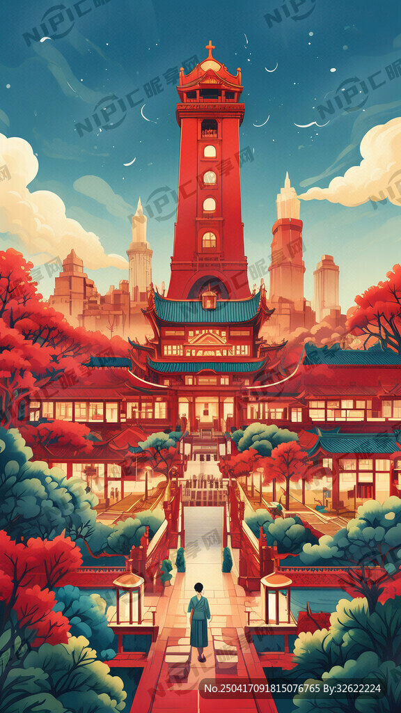 红色景点住宿产品海报