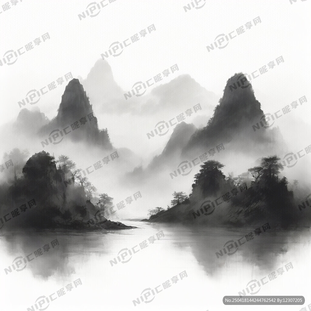 水墨群山层叠意境