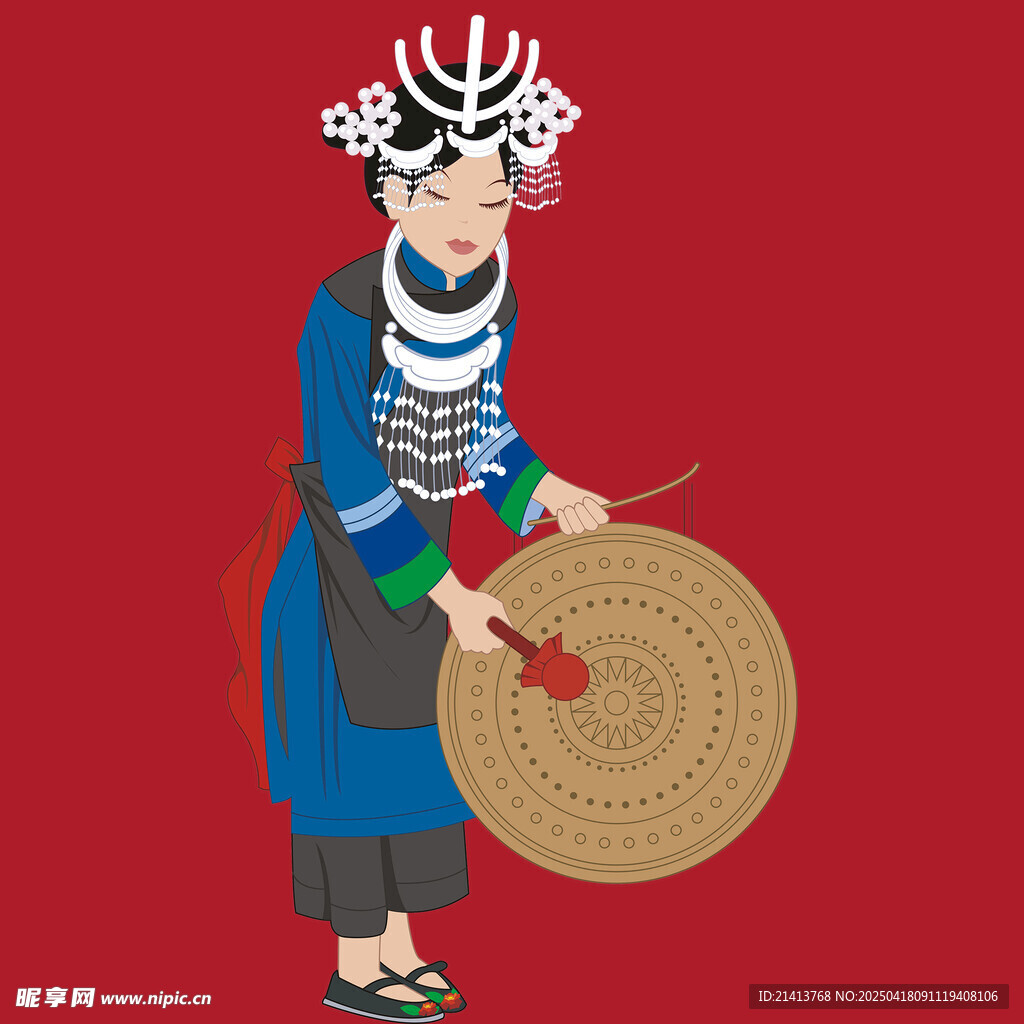 苗族女子持扇传统形象