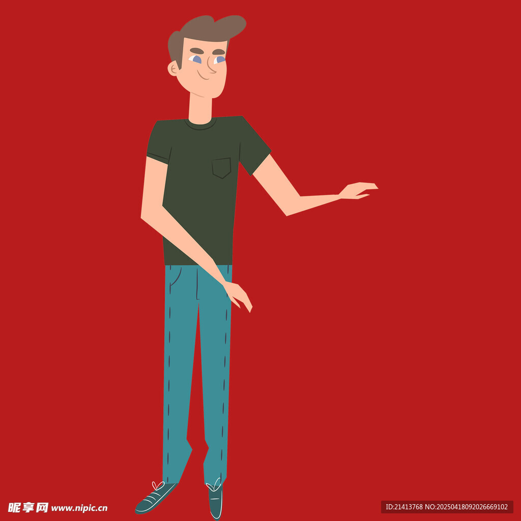 指向右侧的卡通男士