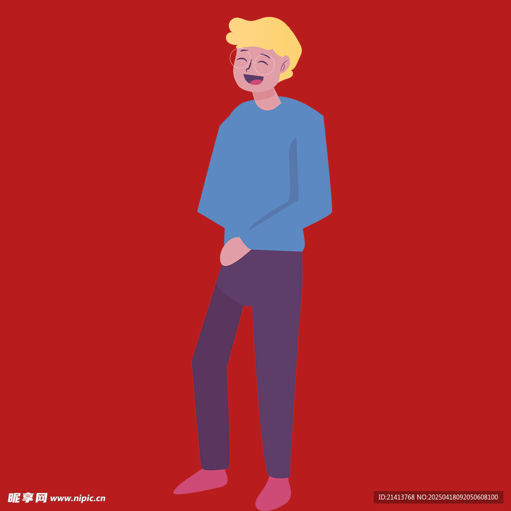 红衣黄发站立男子形象