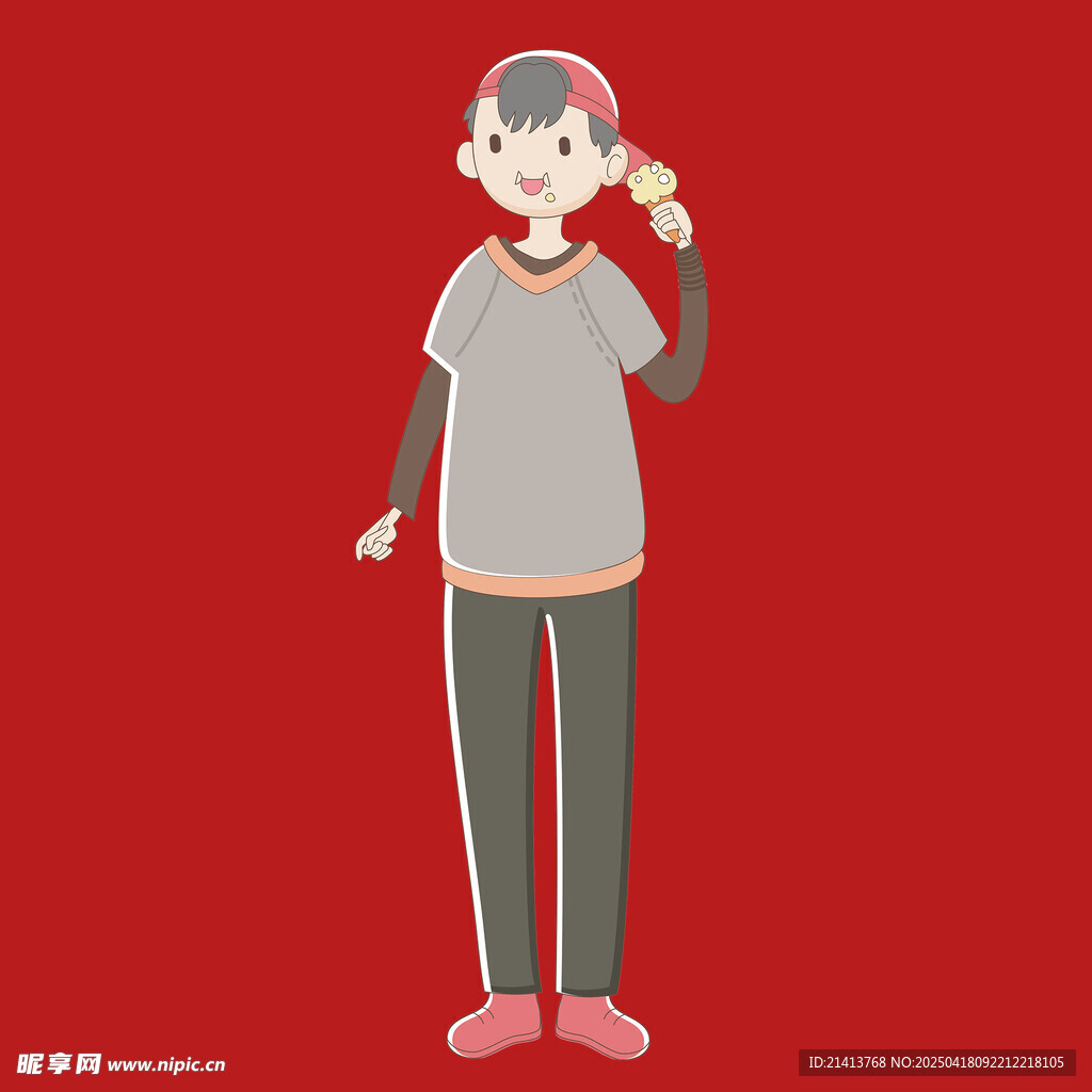 红衣戴帽的活力卡通人物