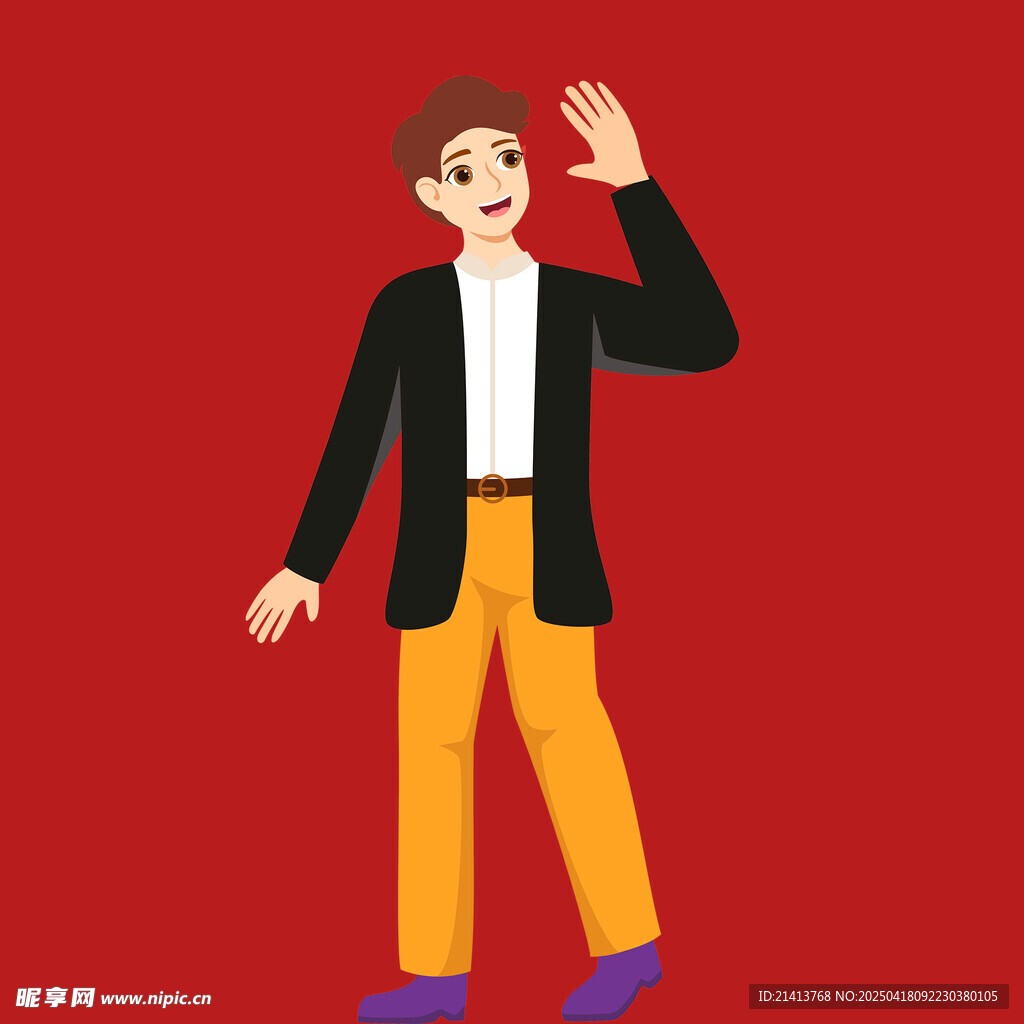 挥手男士插画形象