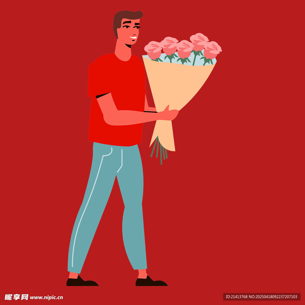 男子手持鲜花