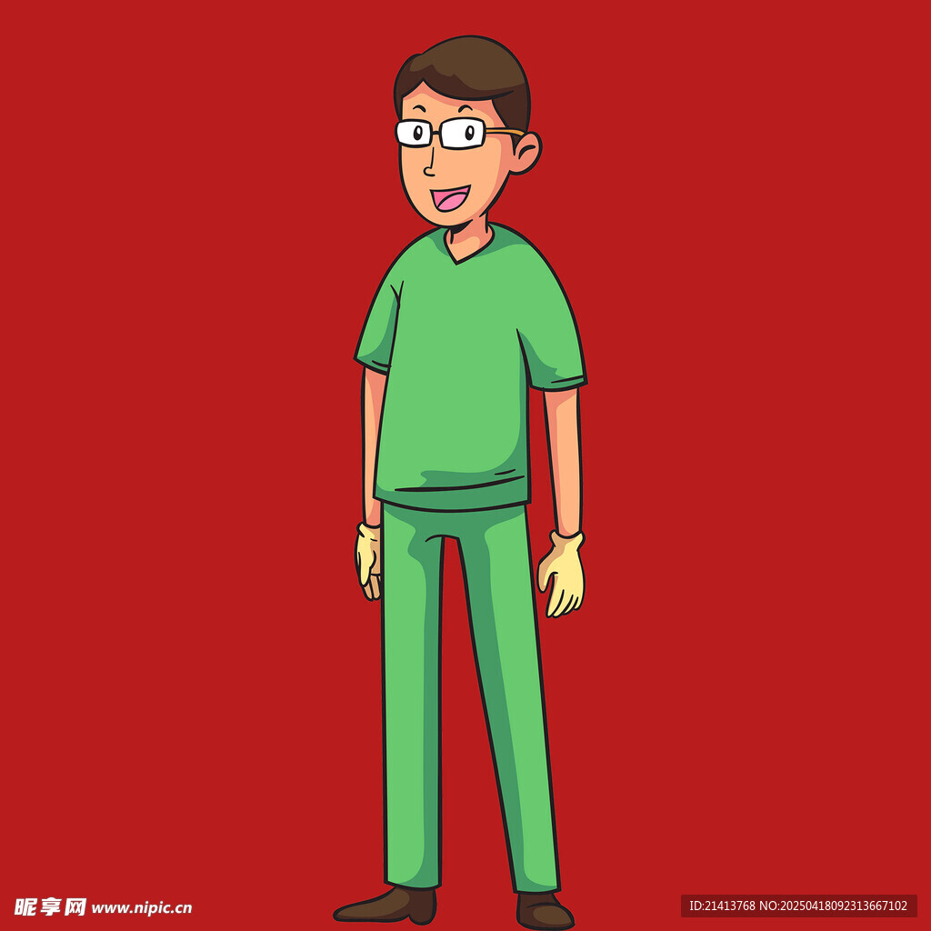 穿绿衣戴眼镜的卡通男子