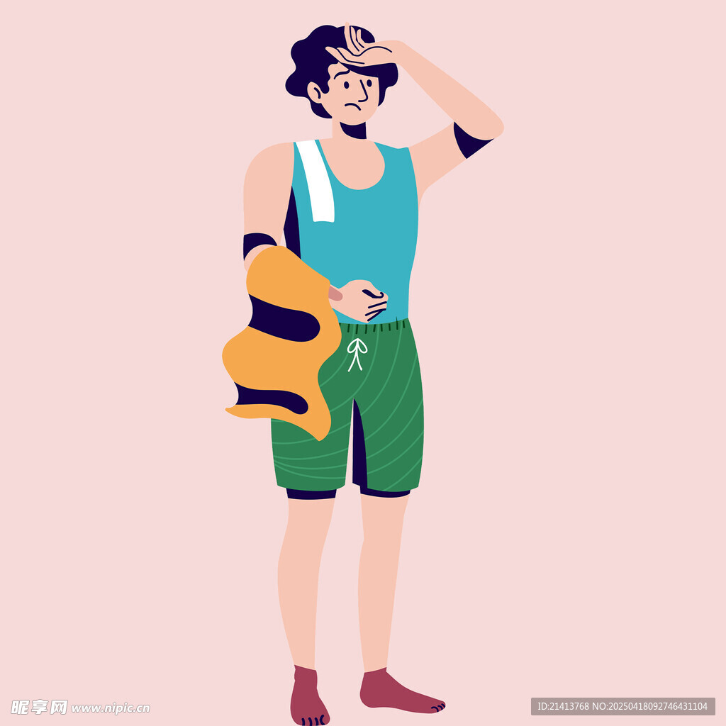 运动男子手持衣物眺望