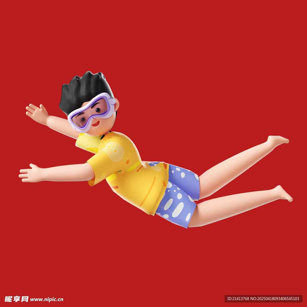 游泳少年空中姿态展示