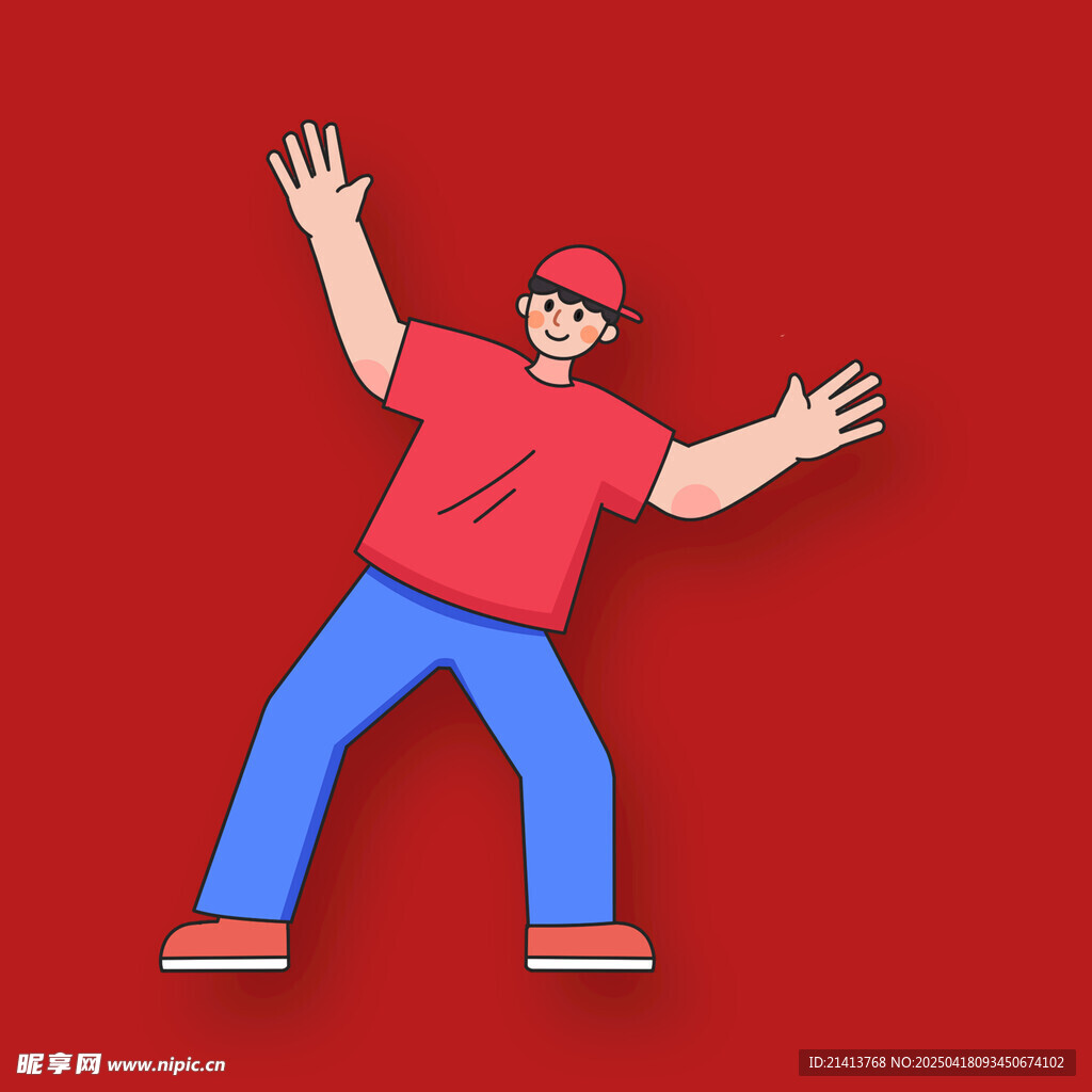 红衣男子活力舞动姿态