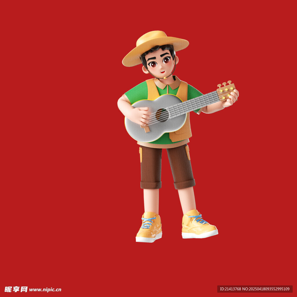 弹吉他的草帽少年
