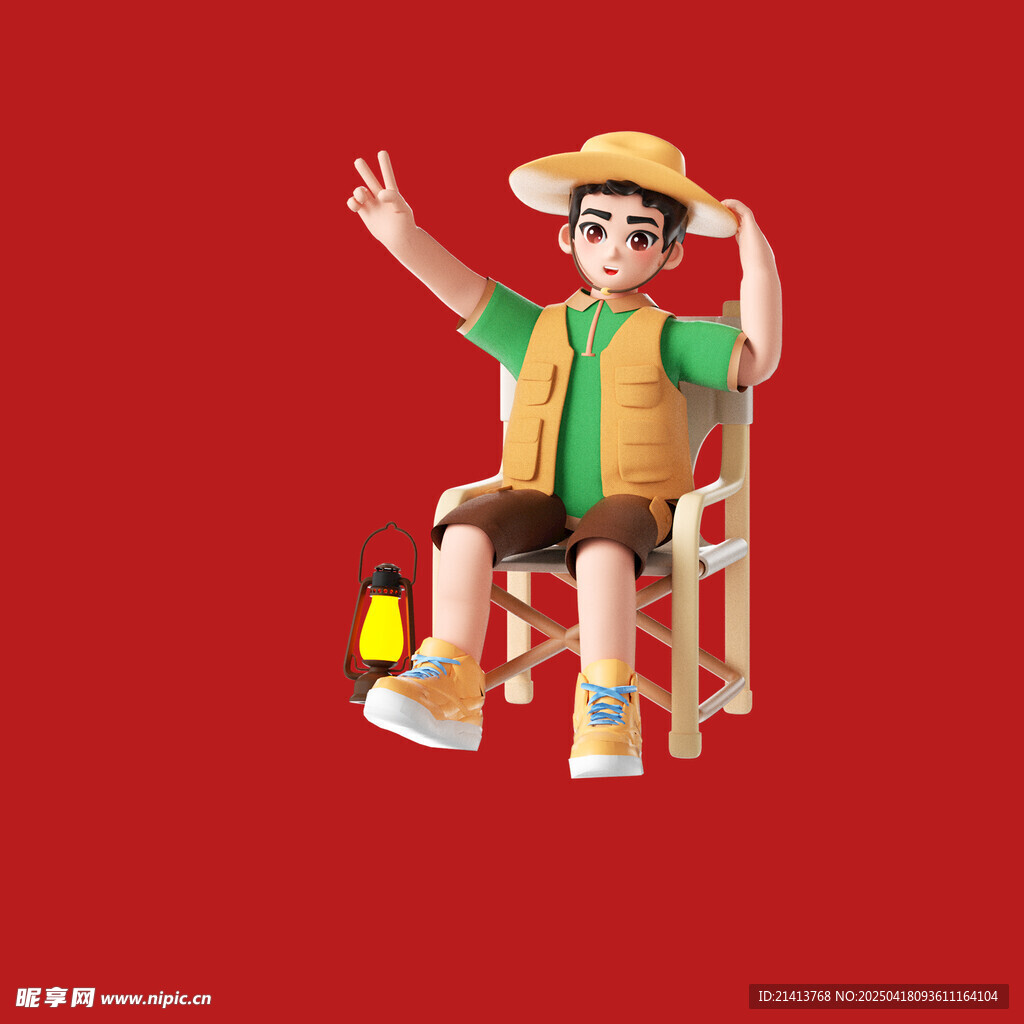 坐在梯上的卡通风小农夫