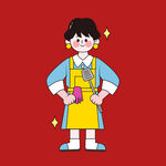 可爱围裙女孩手持厨具