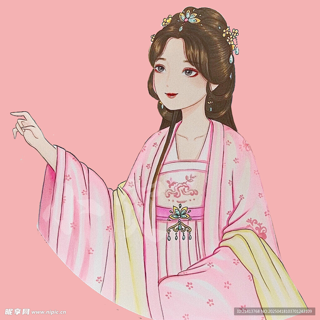古风汉服少女优雅指物