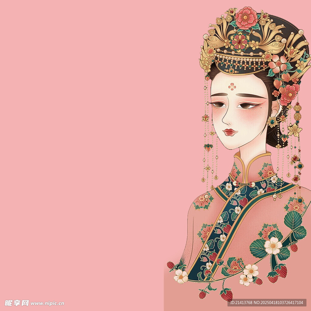 古典戏曲扮相女子插画