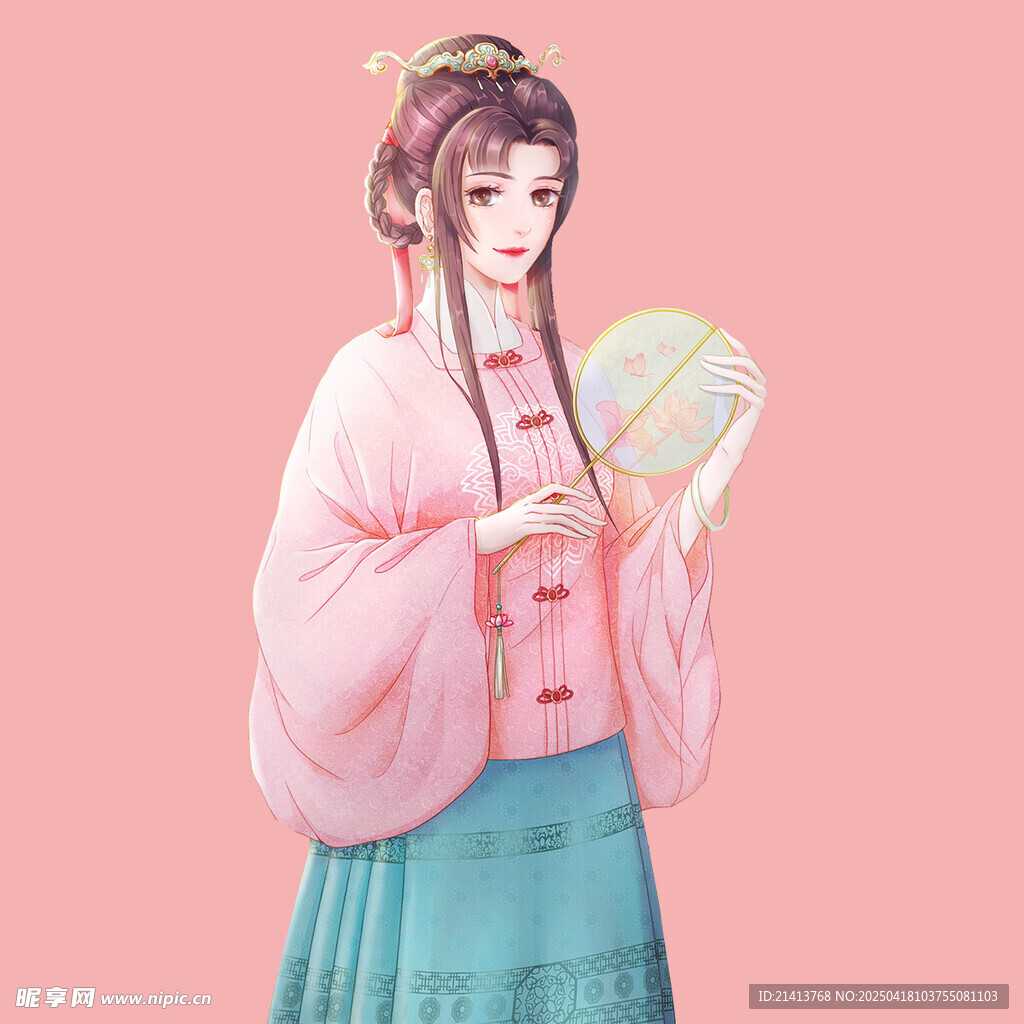 古风佳人持扇优雅而立