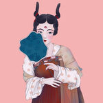 古风持扇双角女子形象