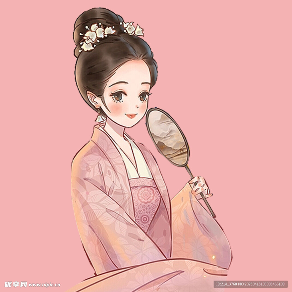 古风女子持镜优雅梳妆