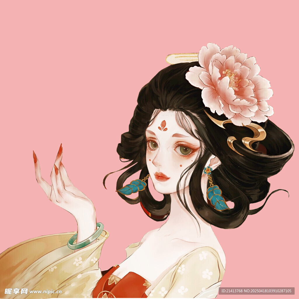 古风美人簪花优雅姿态