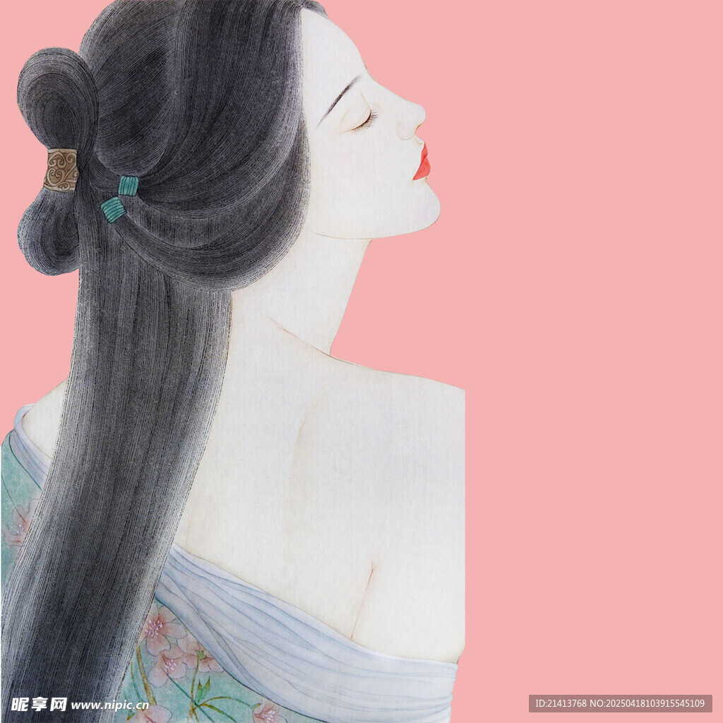 古风女子侧颜优雅发髻