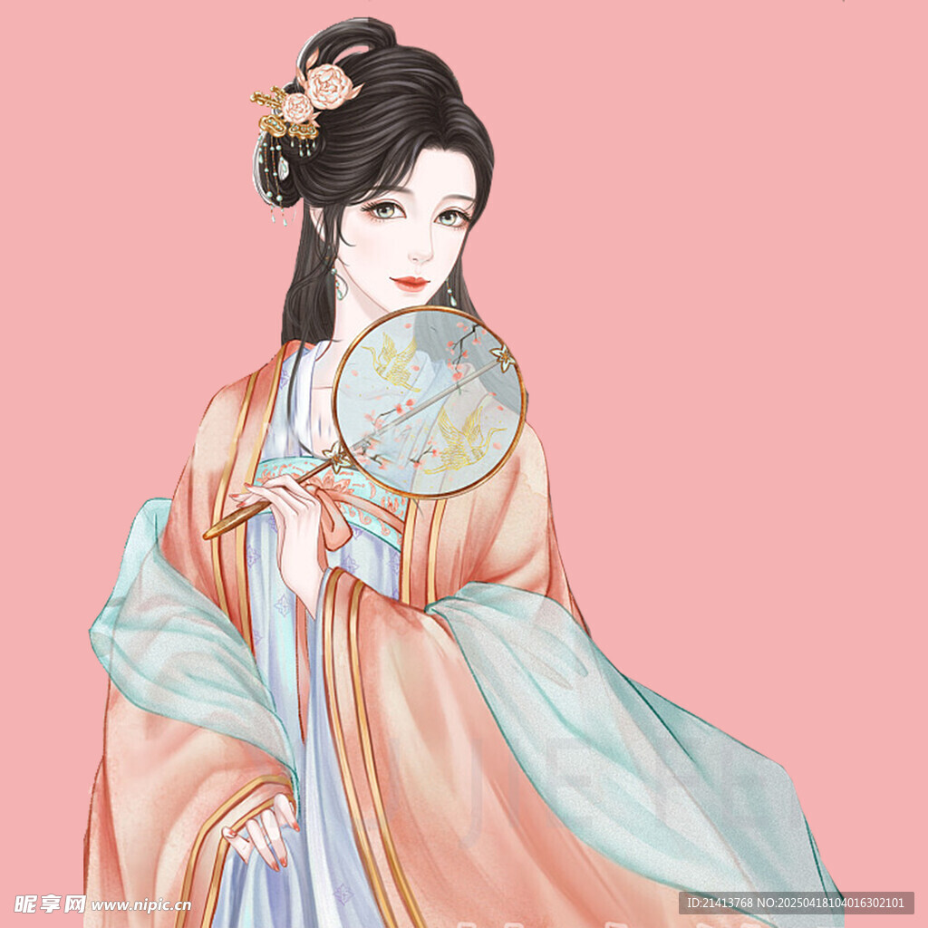古风汉服女子持扇图