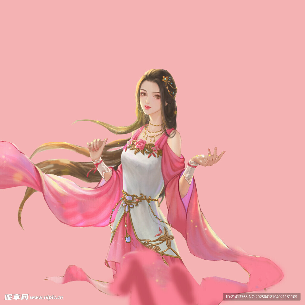 古风飘逸仙女持琴起舞