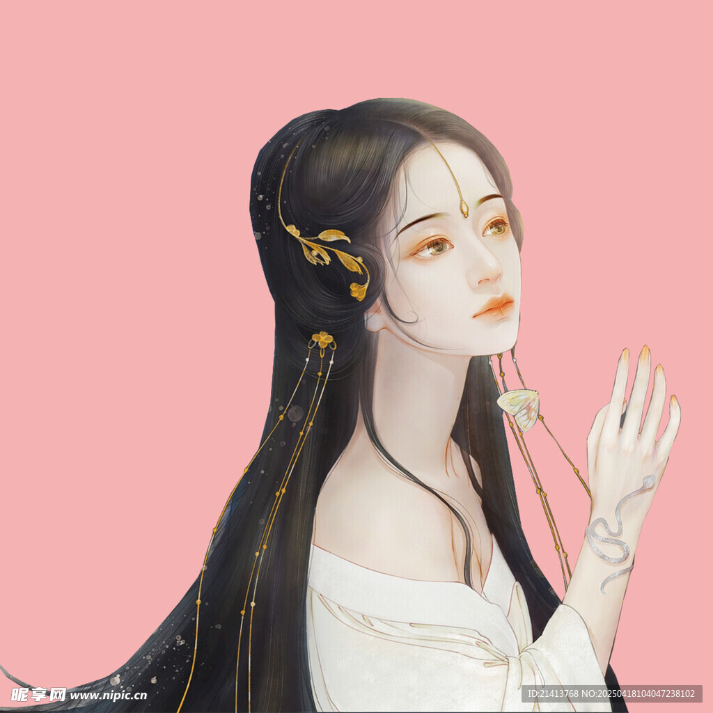 古风长发女子优雅姿态