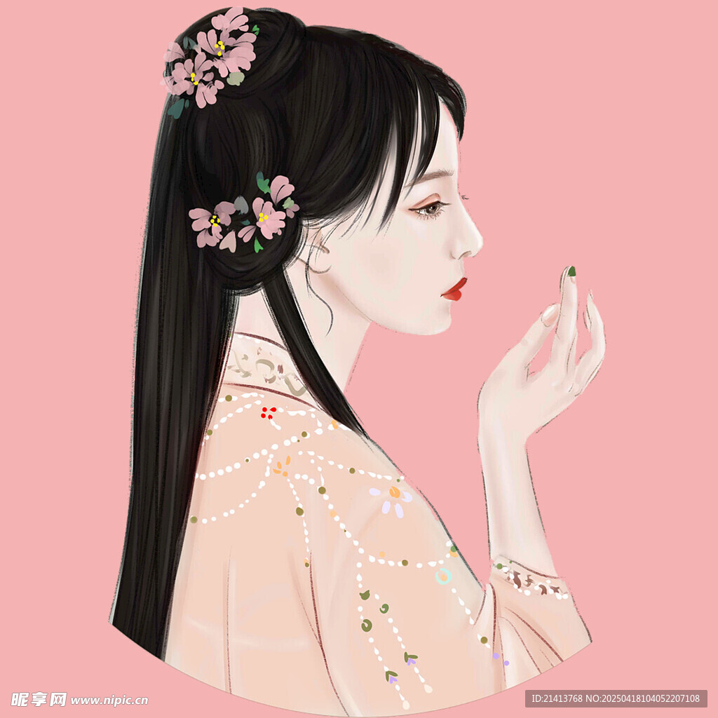 古风佳人簪花侧颜图