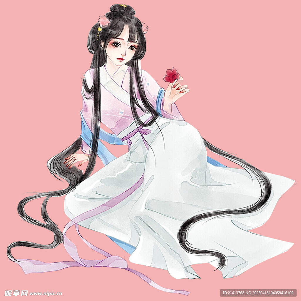 古风持花少女优雅坐姿