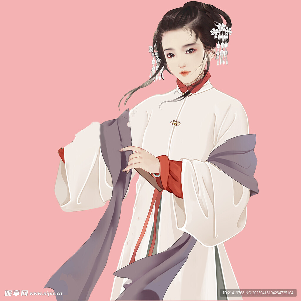 古风汉服女子优雅持扇