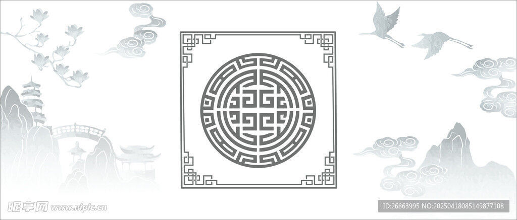 中式古典窗棂飞鸟背景图