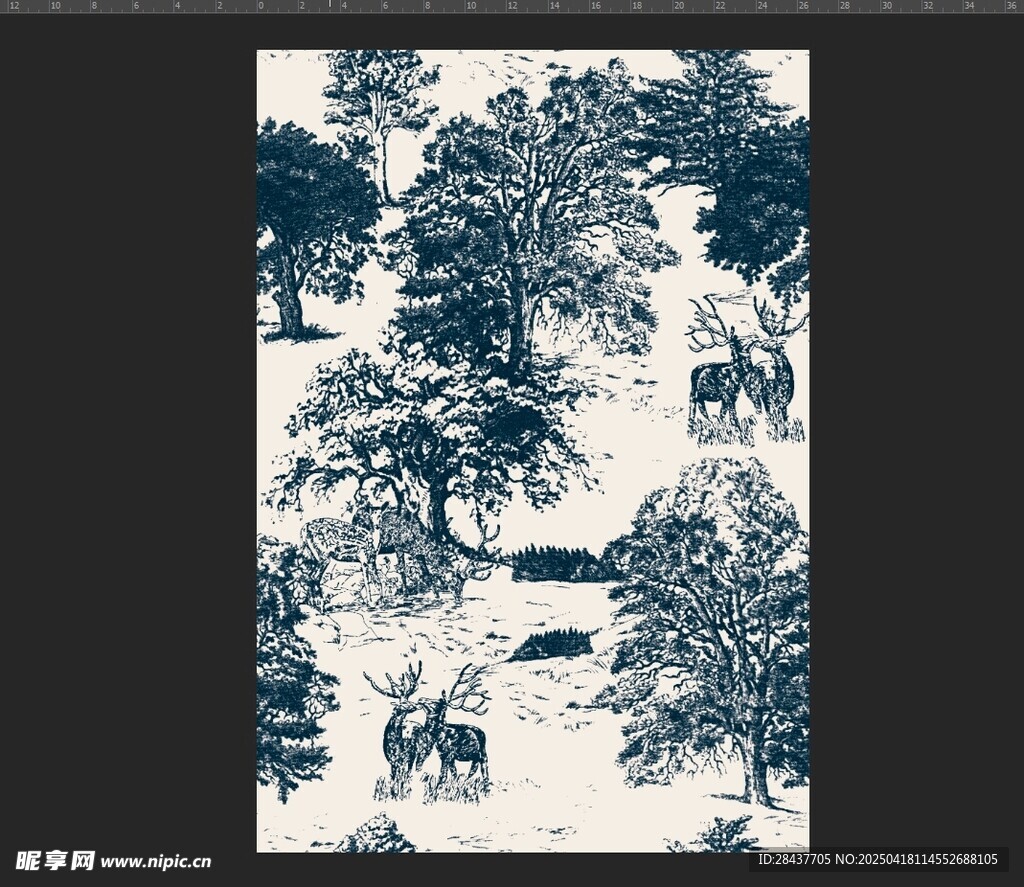 蓝白中式风景图案纹理