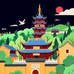 寺庙矢量插画图