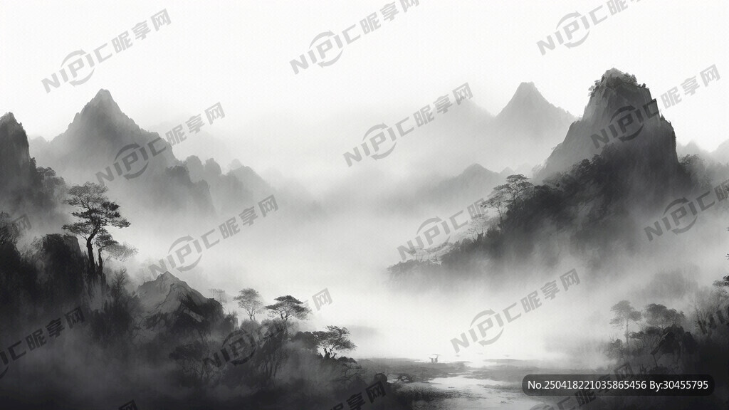 山谷 中国风 中国画 山水